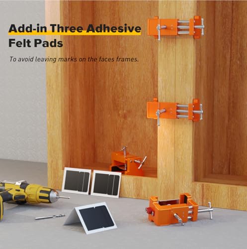 Image of Cabinet Clamps, Cabinet Installation Cabinetry Clamps Face Frame Clamps Tools with Two Side Screws and Alignment Plate, 4 Pack, Orange