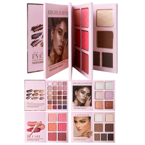 Ahuuen Paleta de Sombras,Sombras de Ojos Mate Impermeables | Paleta Facial Con Brillo Rubor Y Contorno | Para Fiestas Viajes Vacaciones Citas Bodas Sesiones de Fotos Eventos de Trabajo Mujeres Novias