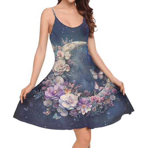Image of Women's Spaghetti Strap Dress Summer Casual Swing Sundress Girls Beachwear Swing Mini Dress