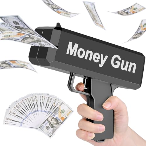 CPROSP Pistola de Dinero con 100 Unids Prop Dinero, Money Gun, Pistola de Juguete para Rociar Dinero, para Juegos Bodas Películas y Fiestas