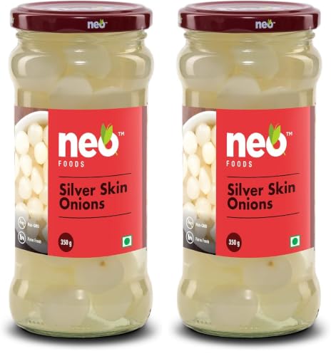 Image of Neo Silver Skin Onions 350g I 100% Vegan & Natural I Ideal for Cocktail and as Side Dish for Snacks I Non-GMO I (Pack of 2)