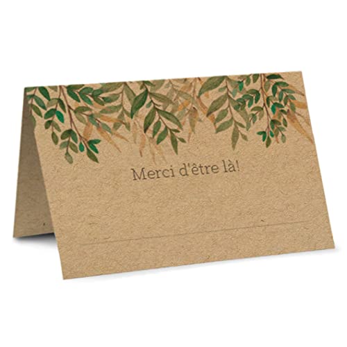 Partycards - Marca de Espacio para Bodas, bautizos, cumpleaños o Navidad - Porta Nombre de Mesa de Papel - 50 Tarjetas de Nombre A7 (Modelo: Papel Kraft con lierra)