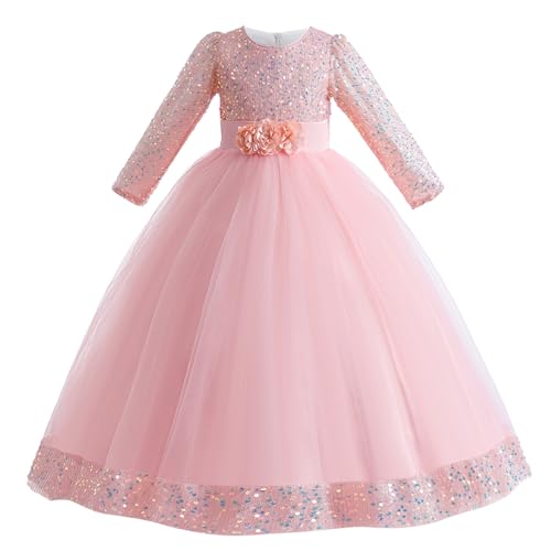Cichic Girls' Dresses Sequins Tulle Ankle Length Maxi Dress Fancy Pageant Birthday Party Prom Gown Pink 11-12 Years
