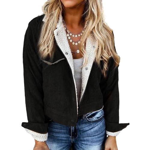 Womens Sherpa Fleece Jacket Button Down Corduroy Shacket Casual Winter Warm Lined Coat with Pockets 2025 - Main Image