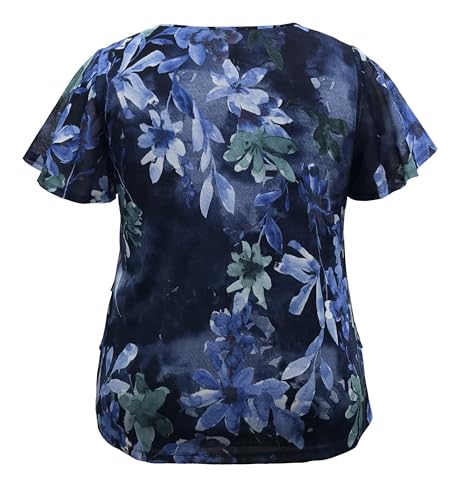 Image of LEEBE Women and Plus Size Printed Mesh Ruffle Top (Small-5X)