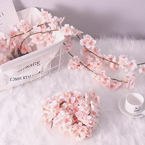 Party Joy 4Pcs 23.6Ft Artificial Cherry Blossom Flower Garland Hanging Vines For Home Decor Room Wedding Party Kawaii Decor (Pink,4) #TOP6