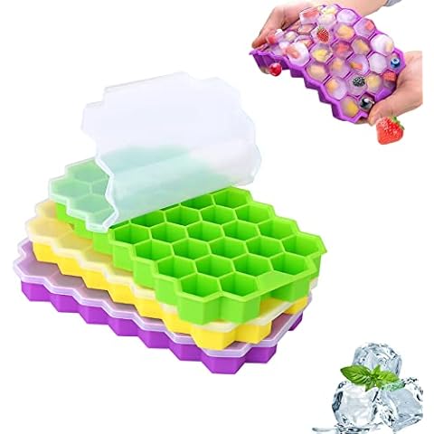 Hocerlu Eiswürfelform Silikon, 3er Pack Platzsparend und Stapelbar Eiswürfelbehälter Cover