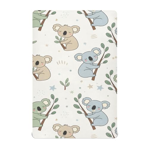 Image of Koala Patter Crib Sheets Stretchy Portable Sheets for Baby Toddler Breathable Soft Crib Mattress Sheet for Girls Boys