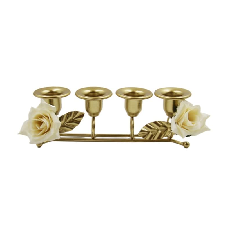 Candeliere in ferro battuto a 4 bracci, ornamenti per candelieri floreali per tavolo da pranzo nuziale, cena romantica, decorazioni per la casa (fiore in tessuto)