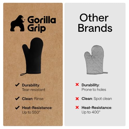 GORILLA GRIP BPA-Free Soft Silicone Oven Mitts, 14.5x8.3, Heat Resistant and Waterproof Cooking Gloves, Thick Cotton Lining, Flexible Gripping for Baking Grilling, Kitchen Potholders Set of 2, Black by GORILLA GRIP - Image 7