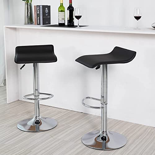 Backless Bar Stools Set Of 2, Contemporary Pu Leather Adjustable Bar Chairs Counter Height Stools With Metal Footrest And Base 360° Swivel Stool Bar Stools For Living Room Pub And Kitchen Barstools #TOP3
