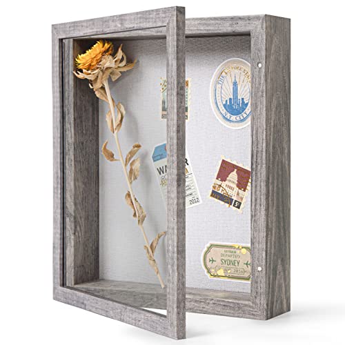 Califortree 8x10 Shadow Box Frame with Linen Back - Sturdy Memory Display Case of Flower, Pictures, Medals and More, Rustic Gray