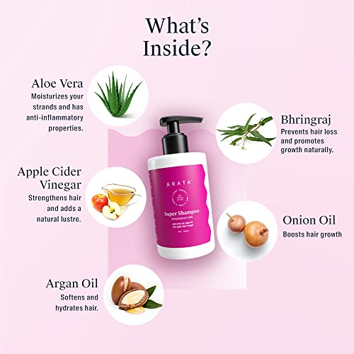 Arata Regenerating 5-In-1 Super Shampoo | Ayurvedic Onion Oil, Bhringraj, Apple Cider Vinegar, Argan Oil | Reduces Hair Fall & Thinning With Aging | For Women & Men - 10 Fl Oz #TOP4