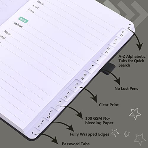 MUKOSEL Address Book with Alphabetical Tabs, PU Leather Telephone & Address Book, Hardcover Address Organizer Password Keeper Tracking Contacts / Phone Numbers / Birthday / Anniversaries / Notes (4.2×5.8inch, Classic Black) - Thumbnail 3