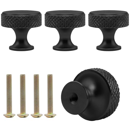 ATTEEFI 4 Piezas Tiradores Cajones, Aleación de Aluminio Pomos Armario, Antideslizante Tiradores Armarios, Negro, Incluye 4 Tornillos, para Cajones, Armarios, Tocadores y Roperos
