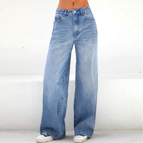 Mid Rise Jeans for Women Wide Leg Washed Baggy Denim Pants Teen Girls Straight Leg Casual Loose Y2k Vintage Trousers3