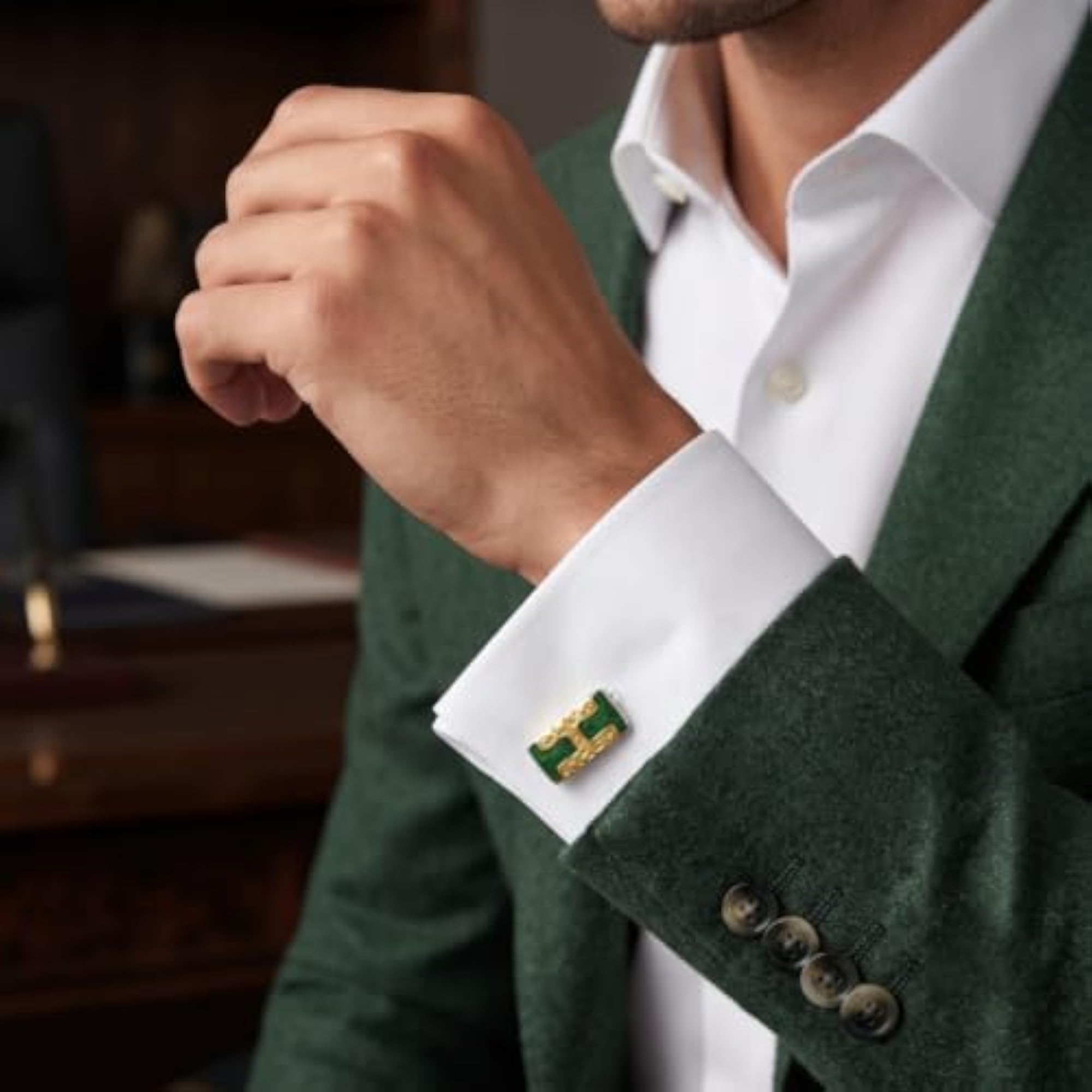 Men's Rectangular Enamel Cufflinks, Luxury Gift for Formal Wear