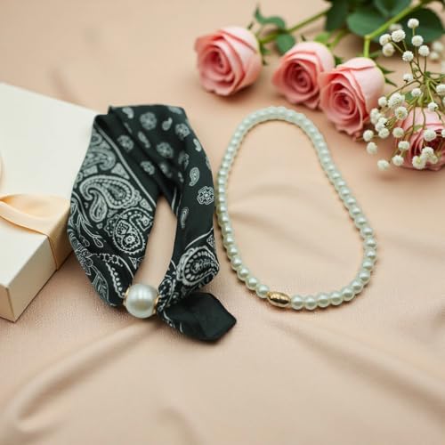 Women’s Magnetic Silk Necklace Scarf with Charm Buckle Satin Square Scarf for Neck Retro Paisley Floral Print3