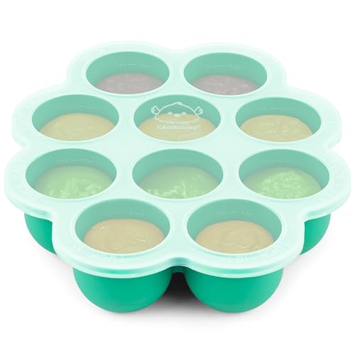 Image of KeaBabies Silicone Food Freezer Trays with Lid, 2oz x 10 Pods Baby Food Storage Containers, Easy Puree Meal Prep, Breast Milk Silicone Freezer Molds, Dishwasher,Microwave Safe,BPA-Free(Alpine Green)