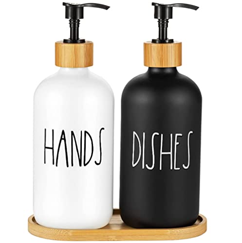Hniuyun Glass Soap Dispenser Set of 2, Glass Soap Dispenser Bottle with Pump