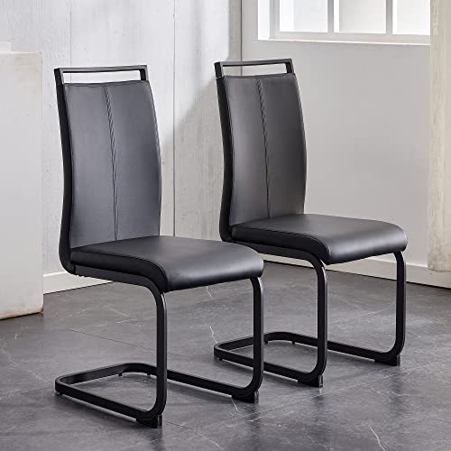 Image of Baysitone Modern Dining Set of 2, Side Chairs With Black Frame, Faux Leather Padded Seat High Back for Kitchen, Dining Room, Living Room - Black