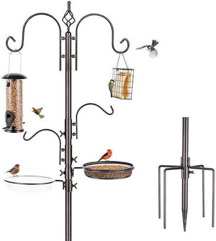 MIXXIDEA Deluxe Vogelfutterspender Kit Bird Feeder Pole Multi Feeder hängen mit Metall Vogelfütterungsstation Suet Feeder Vogel Bad Mesh Tray zum Anziehen (1 Pack)
