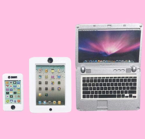 wj 3 Pack Dollhouse Accessories - Mini Laptop Tablet and Smart Phone Doll Accessories - Scene Computer Simulation Accessories for Doll 1/6 1/12 Miniatures Silver