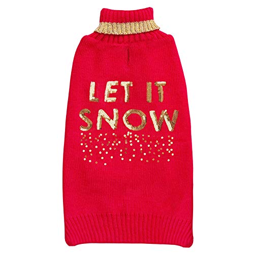 kyeese Dog Sweaters for Small Dogs Red Turtleneck Dog Knitwear with Leash Hole