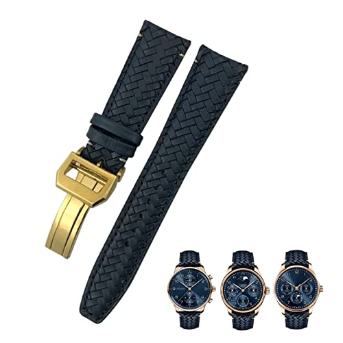 Bracelet de montre en cuir de vache tissé 21mm bleu foncé pour IWC Pilot MARK18
