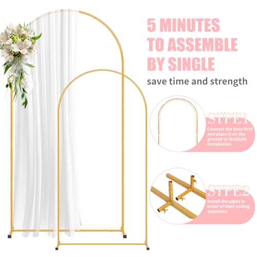 Image of 2 Pack Arch Backdrop Stand and Cover Set (7.2FT /6FT), Balloon Arch Stand | Metal Background Arch Stand, Backdrop Arch Frame, Wedding Arch for Backdrop (Pink Cover)