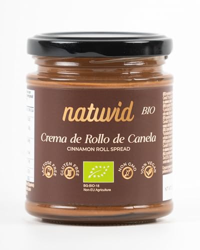 Crema de Rollo de Canela BIO Natuvid (200g) | Mantequilla de Almendra Integral con Dátil y Coco | Cinnamon Roll Spread Vegano, Sin Gluten y Sin Lactosa | Desayuno Saludable