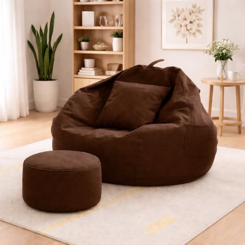 Image of karuto XXXXXL Bean Bag Cover with Footrest & Cushion (Without Beans) 4XL (Premimum Tan, 4XL)