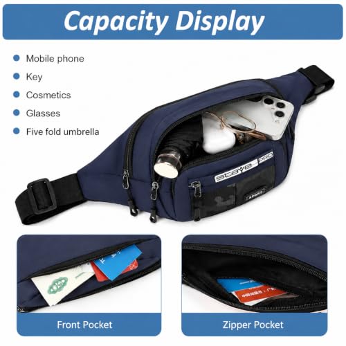 Image of Waist Bag for Man & Woman | Travel Handy Hiking Running Pouch with Zipper | Adjustable Strap Fanny Pack for Documents Money Card Phone Earphone (Neavy Blue)