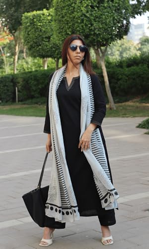 Image of ANNI Designer Kurta Sets for Women Viscose Embroidered | Kurta Pant Dupatta Set | Straight Kurti Set for Women | Round Neck V-Slit 3 /4 Sleeve Ethnic Suit | Designer Indian Kurti Outfit with Pants