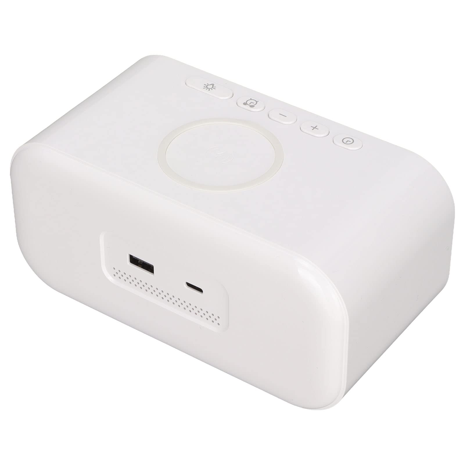 Nachtlicht-Wecker, Elegant, Einstellbare Lautstärke, LED-Uhr für Schlafzimmer und Heimdekoration, 15 W, Kabelloses Aufladen, Weiß