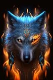 Vintage Tin Poster Fire Wolf Country Cottage Metal Tin Sign 12x16 Inch Retro Art Home Bar Restaurant