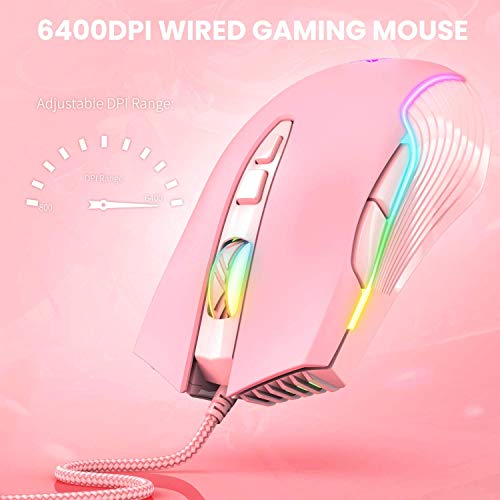 Simgal Rgb Gaming Mouse Wired, Usb Optical Computer Mice With Rgb Backlit, 6 Adjustable Dpi Up To 6400, Ergonomic Gamer Laptop Pc Mouse With 7 Programmable Buttons For Windows Vista Linux (Pink) #TOP3