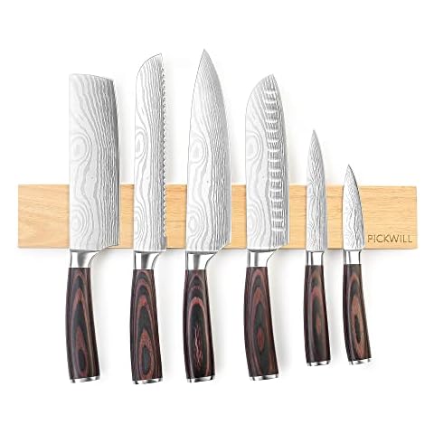 Magnetic Knife Holder for Wall, PICKWILL 16 Inch Magnetic Knife Strip, Powerful Wood Magnet Knife Rack for Kitchen Knives & Tools Cover