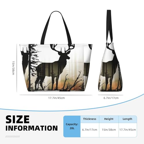 Beach Bags For Women Large Waterproof Sandproof Beach Tote Bag Lightweight Zipper Carry On Bag Deer Silhouette Pool Bag For Gym Travel Vocation4