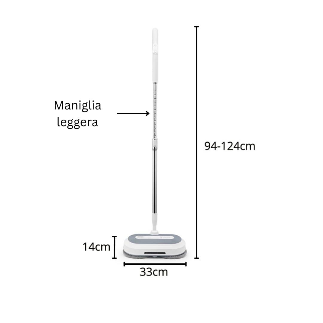 Mocio Elettrico Lavapavimenti Senza Fili | Doppia Rotazione, Testa 180°/90°, Acqua Spray, Luce LED, Per Parquet, Piastrelle e Superfici Dure