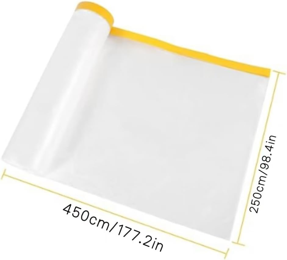 3 Pcs Pre-Taped Masking Film，Self-Adhesive Dust Sheets Versatile Painter's Plastic Drop Cloth for Auto Wall Furniture Painting and Spraying Protection(450cmx250cm)
