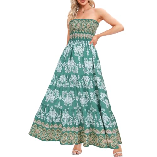 Image of Women's Summer Strapless Tube Top Maxi Dresses Off Shoulder Boho Beach Long Dress