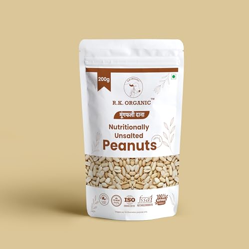 Image of R.K. ORGANIC Unsalted & Roasted Peanuts Desi Singdana 200g | Protein-Rich Snack | Healthy, Raw, and Crunchy Snack (Pack Of 1)