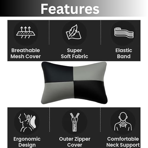 Image of Adroitz Car Neck Rest Pillow Set of 2 - Ergonomic Breathable Seat Headrest Cushion for Driving - Universal Fit Interior Accessory for Neck Support & Head Rest - Premium Car Pillow for Seat Comfort