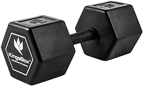 KingsBox Mancuernas Hex o Redondas, Pesas de Acero con Goma Negra Premium, Manguito con Moleteado (Agarre Antideslizante), Se Venden por Unidad (Hex Rubber Grip 27,5 kg) Cover