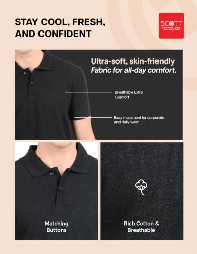 Image of Scott International Men's Cotton Polo T-Shirt | Six Degrees Soft & Breathable Collared T-Shirt | Half Sleeve Regular Fit Casual Wear | Comfortable Everyday Polo T-Shirt for Men