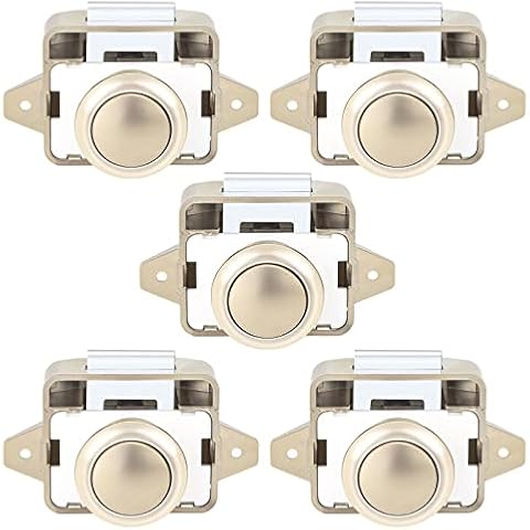 LESOLEIL Push Button Locks Latches - Cabinet Door Drawer Push Catches with Zinc Alloy Knob for Camper Van Motorhome RV Ship Yacht 5 PCS, Gold Cover