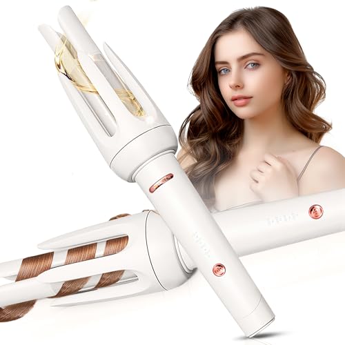 Auto Hair Curler, Automatic Curling Iron with 4 Temperature & 3 Timer, Automatic Shut-Off, Anti-Scald, Anti-Tangle Rotating Curling Wand for Hair Styling, White