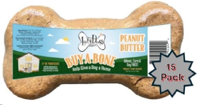 Lazy Dog Cookie Co. Buy a Bone Help Give a Dog a Home, Grain-Free Natural Chews for Small, Medium and Large Breeds, Long-Lasting Healthy Treats for Dogs of All Ages - Peanut Butter - Pack of 15 (PB)