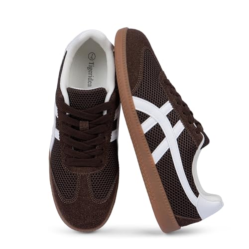 Image of Tigeridea Casual Sneakers for Women Lightweight Lace Up Tennis Shoes | Non-slip Lace Up Fashion Sneaker, Round Toe Retro Walking Shoes, 2026 Trendy Comfortable Trainers